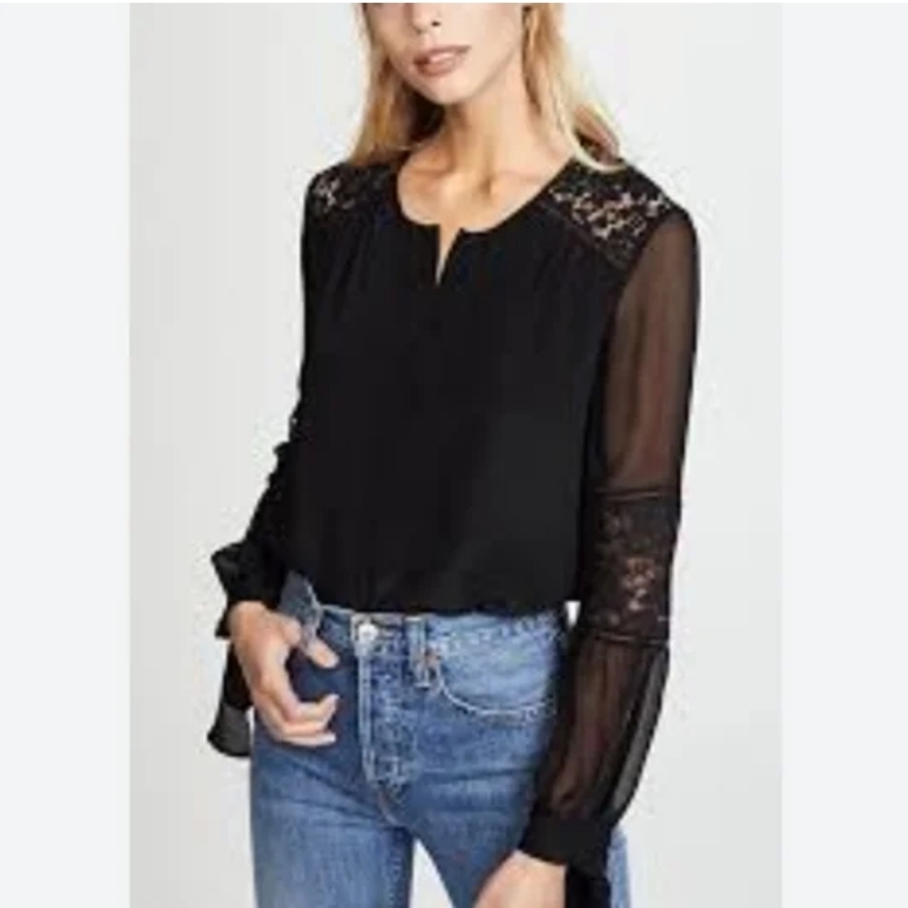 Rebecca Taylor Sarah lace-paneled silk blouse in Navy Size 4